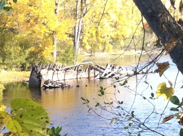 Looking at the bow of the ship.