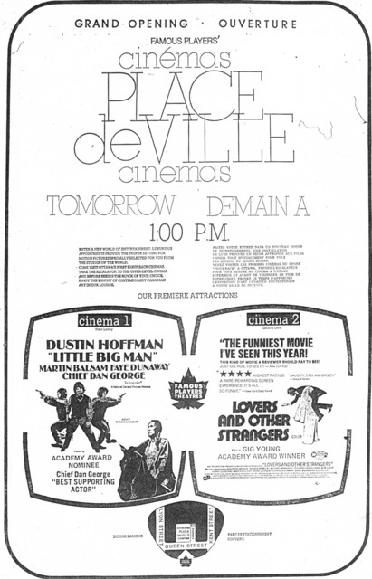 Newspaper ad for the grand opening of the new Place De Ville Cinema April 1 1971.