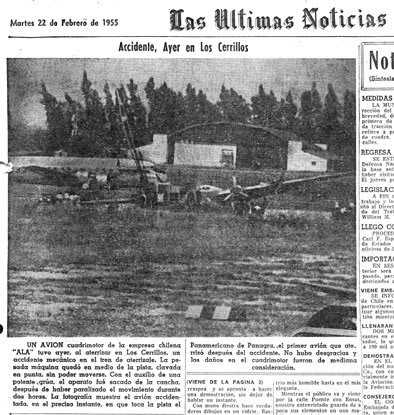 Local paper in Santiago, Chile reporting the crash of the former Canadian Prime Minister's plane after a landing gear malfunction.
