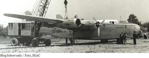 Repair crews assess the damage to the former Pm's plane, but it was deemed to expensive to repair and was dragged away to sit idle for 4 years before being chopped up for scrap metal in 1959.