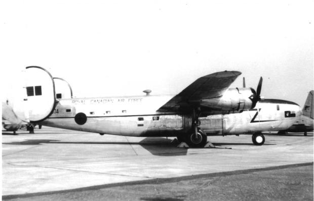 Prime Minister Mackenzie King's newly modified B24 plane sporting a new interior Prime Minister's office, kitchen, washroom, new windows and a new paint scheme. 1945