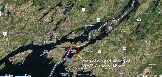 Marina owner Wahl claims a German U-boat was sunk in 1942 off Cape Vincent, NY near Carleton Island.