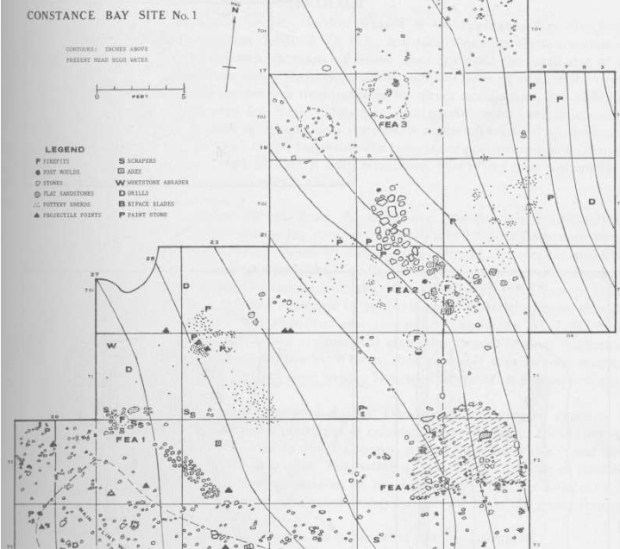 The original 1970 archeological sketch of the Constance Bay site.