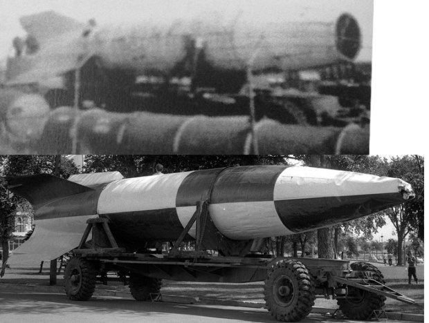 Comparing the 1961 photo taken by Savage in Picton with the 1950 CNE photo of the V-2 rocket. A match.