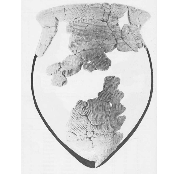 Pottery fragments from a 2,500 year old vessel found in 1970.