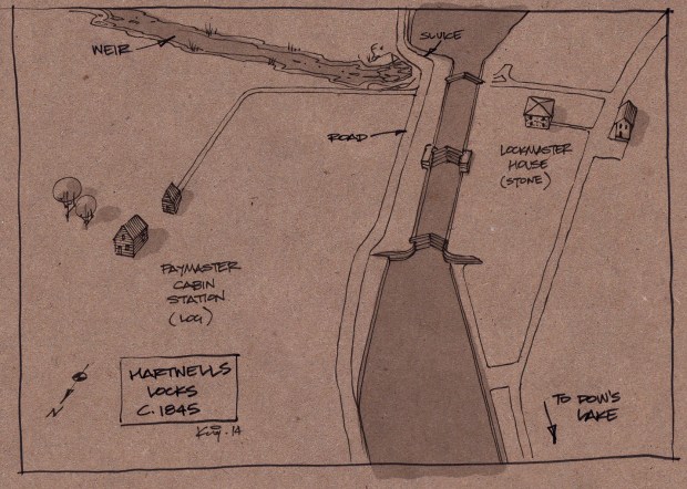 A sketch of Hartwells Locks as it may have appeared in 1845.