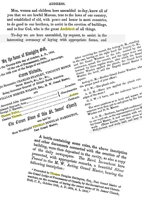 A record of the unusual Masonic rituals that accompanied the laying of the cornerstone for Fuller's buildings...this one a church in 1866.