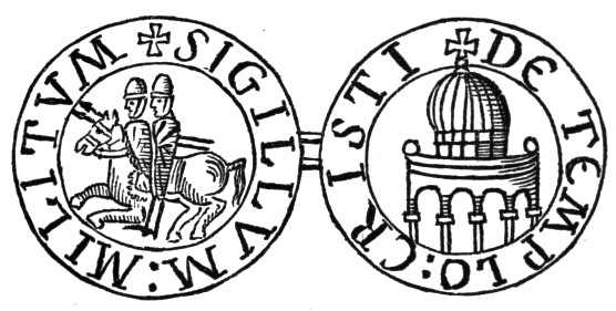 The original seal of the Knights Templar. Their Temple on right.