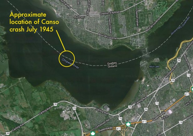 Map showing approximate crash site of the PBY Canso July 23 1945.