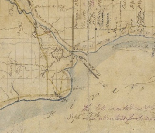 A map from 1836 that shows Philemon Wright's land grant.