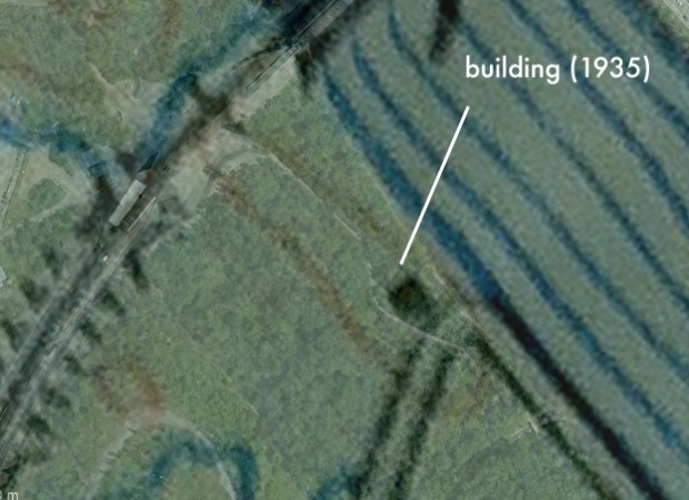 Close-up of 1935 map ghosted over current map.