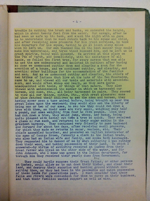 Wright's description of the initial landing on a steep bank of the Gatineau River.
