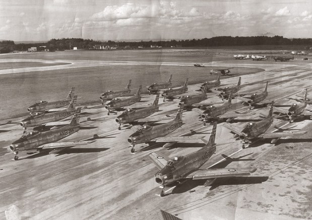 Ottawa's Upland Air Force Base in the 1950s. The railway to the airport was built to carry construction equipment used to expand the new air base. (photo Vintage Wings Of Canada)
