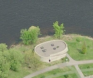 Aerial view of the concrete structure at Remic Rapids.