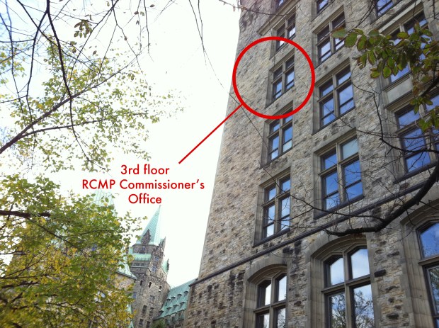 "Bond had been told to ask at the front desk for the Commissioner and to give his name as 'Mr James'. He did so, and a young fresh-faced RCMP corporal, who looked as if he did not like being kept indoors on a warm sunny day, took him up in the lift to the third floor..." 