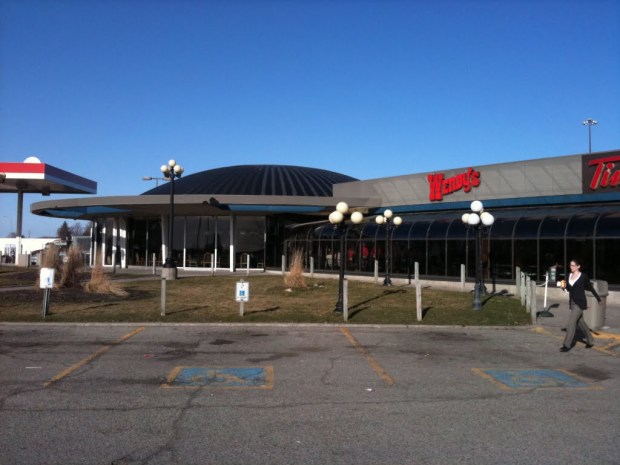 The same rest stop, drastically altered from the original. Note same farm in background. (photo: Google Streetview)