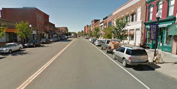 The main street of Seneca Falls looks a lot like the film version of the town that's called Bedford Falls.
