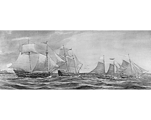 French gunship fleet on Lake Ontario during the same period of 1758.