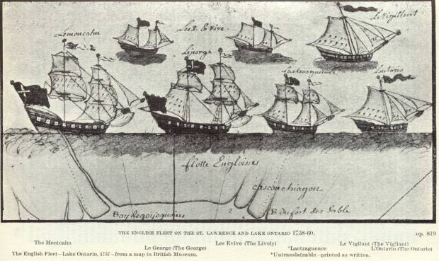 British gun ship fleet from the Seven Years War on Lake Ontario.