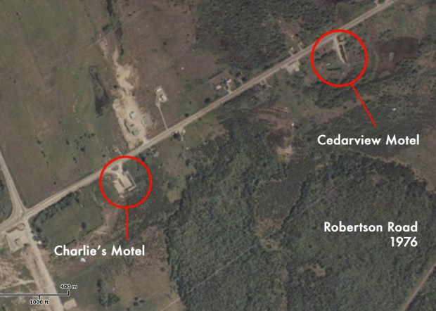 The two motels are still visible in this 1976 aerial image.