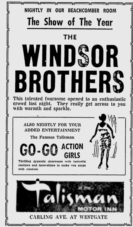 A newspaper ad from the Ottawa Citizen describing the Beachcomber Room with its GO-Go Girls and 