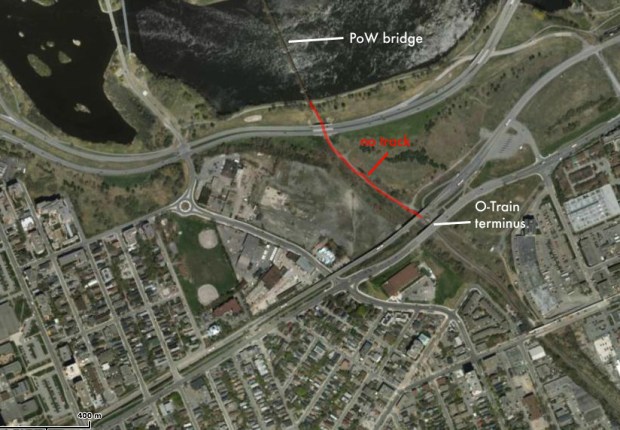 The Prince Of Wales bridge could utilize the old connection with the existing O-train and continue across the river to Gatineau.