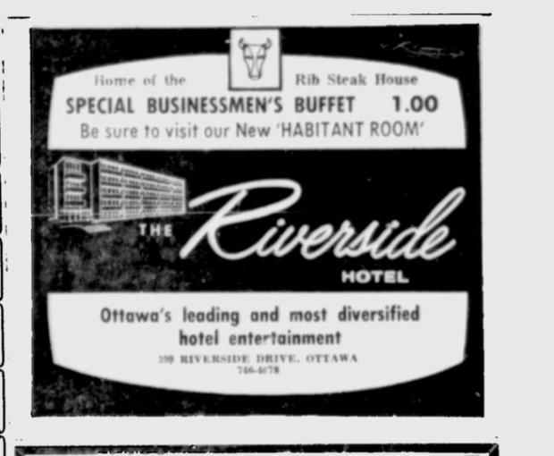 Another 1960s Ottawa Citizen ad for the Riverside Hotel.