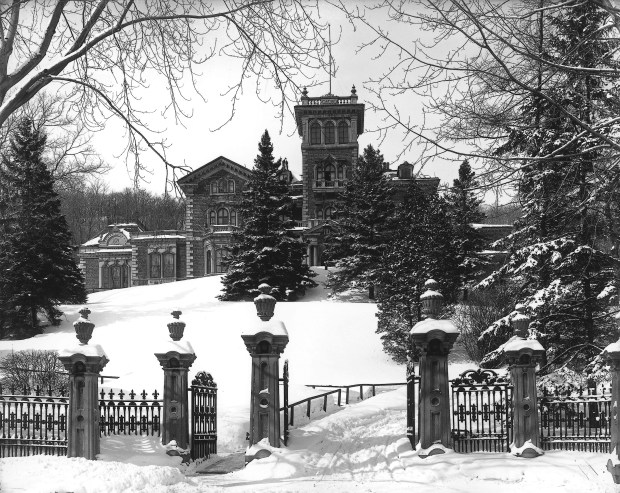 Sir Hugh Allan's castle mansion on Mount Royal filled with mythological symbols. He named "Ravenscrag" after his favourite childhood castle ruins in Scotland.