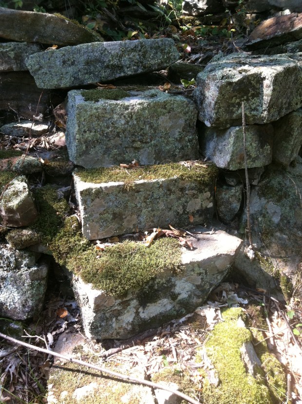 Purposely placed cut stones that form stairs into the stone structure.