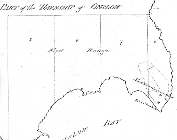 An 1804 survey map outlines where the structures of the trading post and previous Mondion buildings were located.
