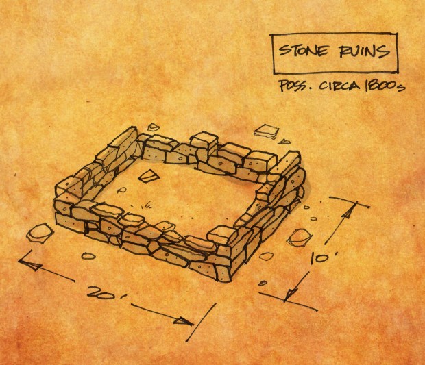 The concealed stone ruins measure approximately 10ft by 20ft.