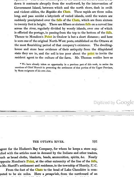 A description of the trading post at Mondion Point from an 1832 publication entitled "British Dominions in North America" by Joseph Bouchette