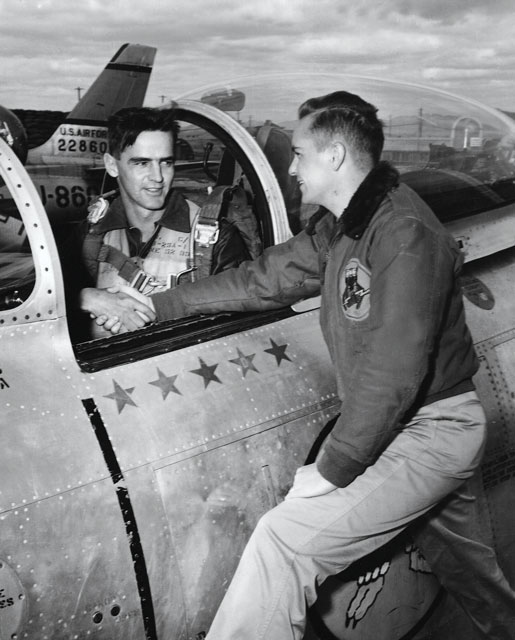Ernie Glover in the cockpit of a Sabre jet in Korea flying for the USAF. (photo:Legion Magazine)