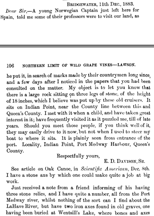readers replied to Dr. Lawson about odd ruins, burial sites and artifacts in Nova Scotaia.