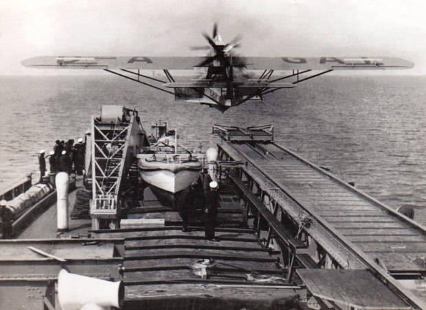 The Dorner Do15 seaplane being catapulted off the ship for the Nazi landing in Antarctica. 