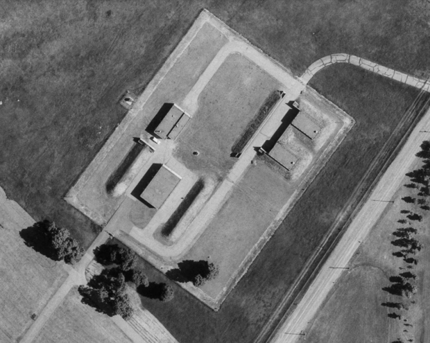 A 1965 aerial image shows the missile bunkers for the fighter jets armament. 
